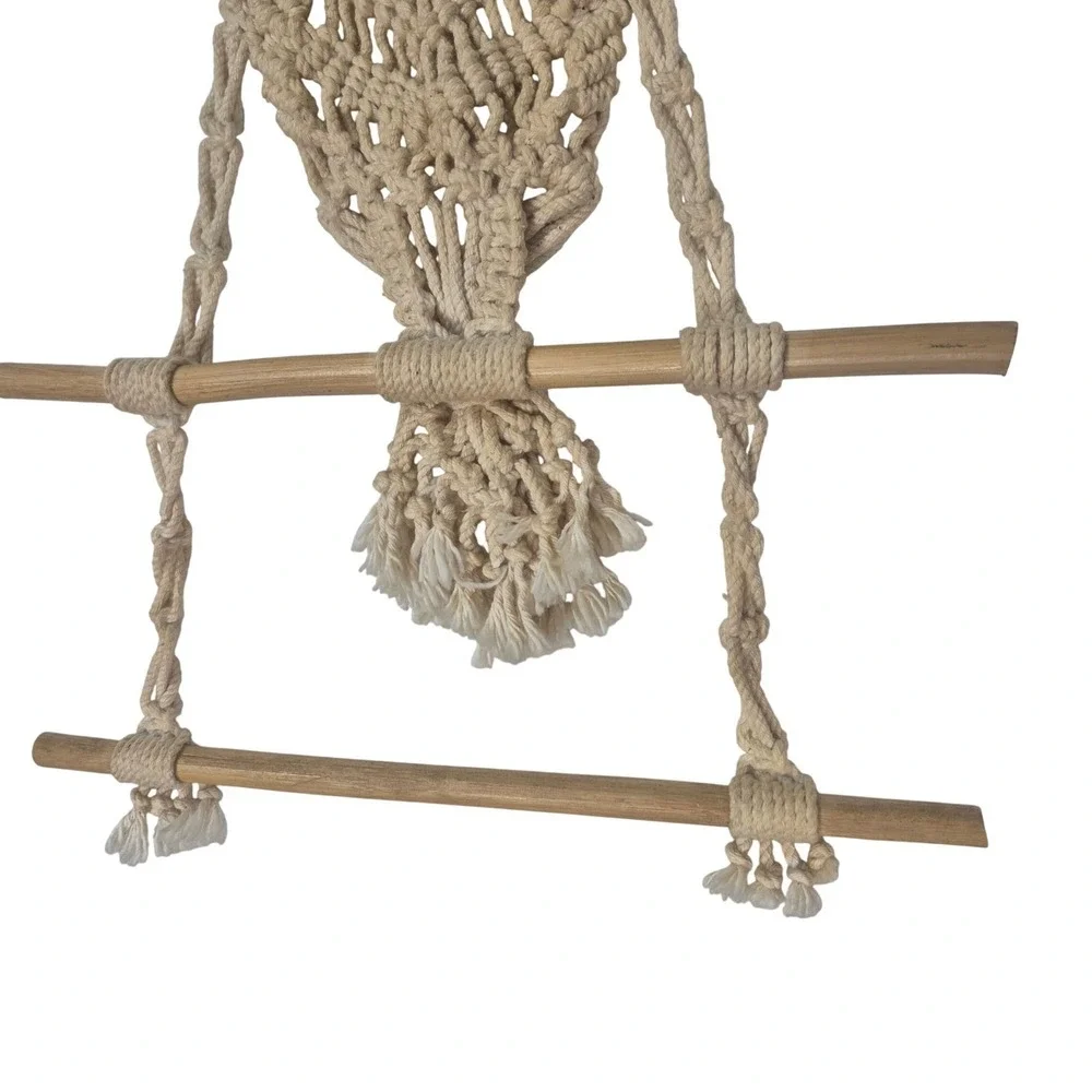Boho Macrame Owl Wall Hanging Woven Wood Dowels Tassels‎ Rustic Decor